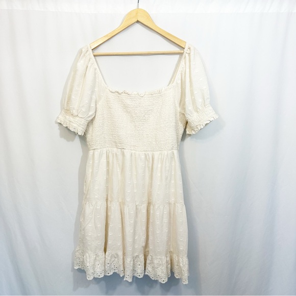 Sold American Eagle Short Sleeve Smocked Eyelet Dress in Ivory - Picture 5 of 11